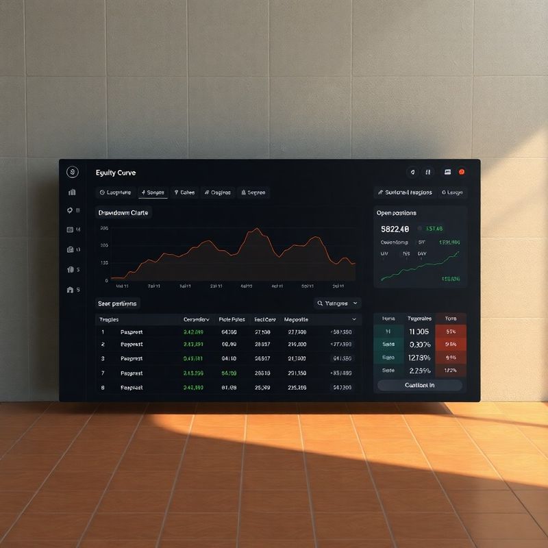 Panel de datos con curva de equity, drawdown y posiciones abiertas